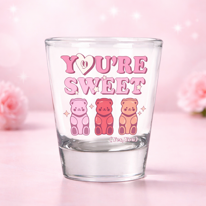 You’re Sweet Shot Glass UV DTF Transfer – Cute Candy Decal – Pink Kawaii Dessert Design – Waterproof UV DTF for Glassware