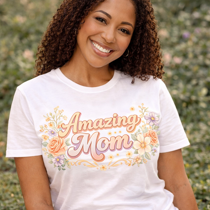 Amazing Mom DTF Transfer – Floral Mother’s Day Heat Transfer – Vintage Pastel Mom Design – Ready to Press DTF Decal – Gift for Mom Shirt