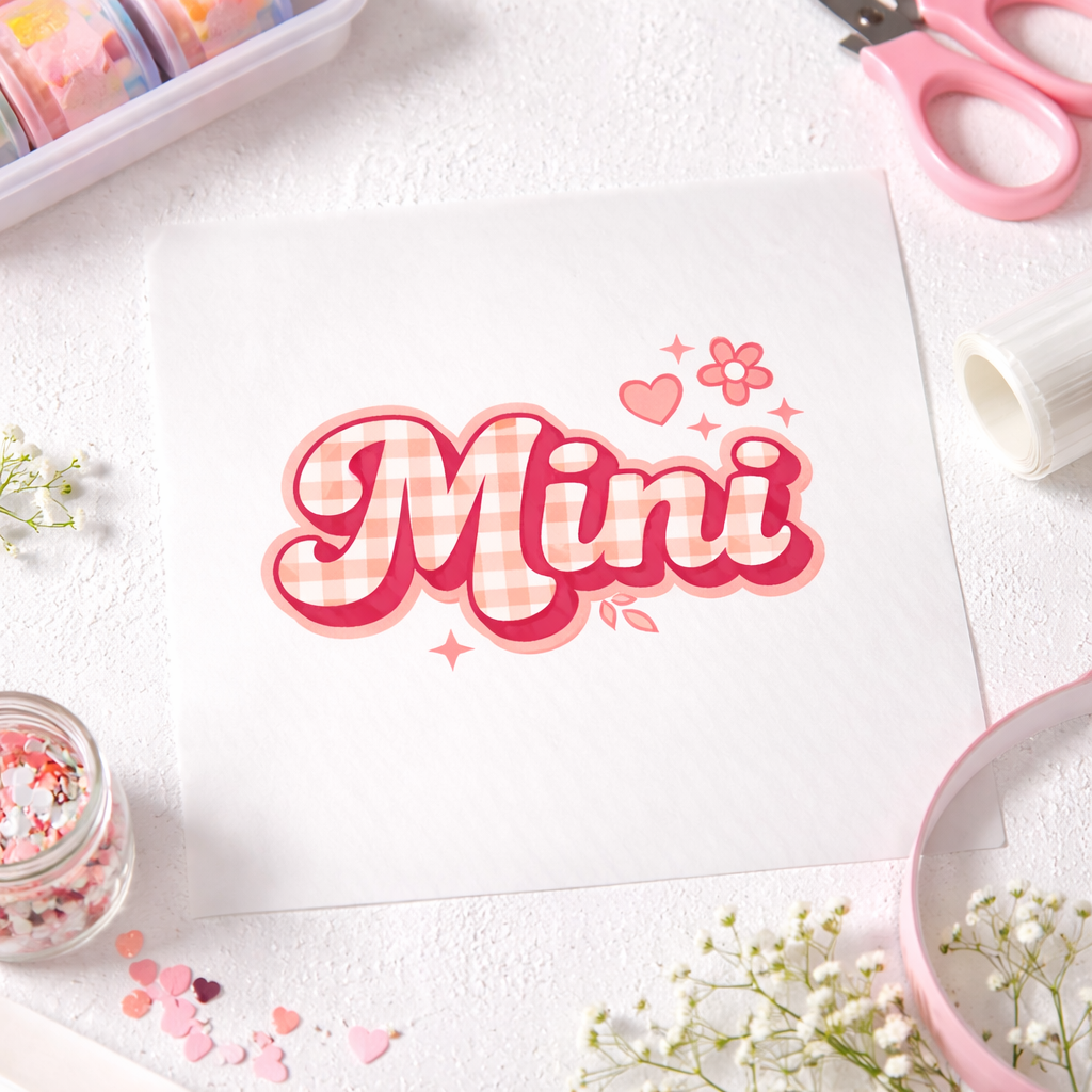 Mama Mini DTF Transfer – Matching Mom and Child Heat Transfer – Pink Gingham Mama & Mini Design – Cute Mother’s Day Shirt Decal – Ready to Press