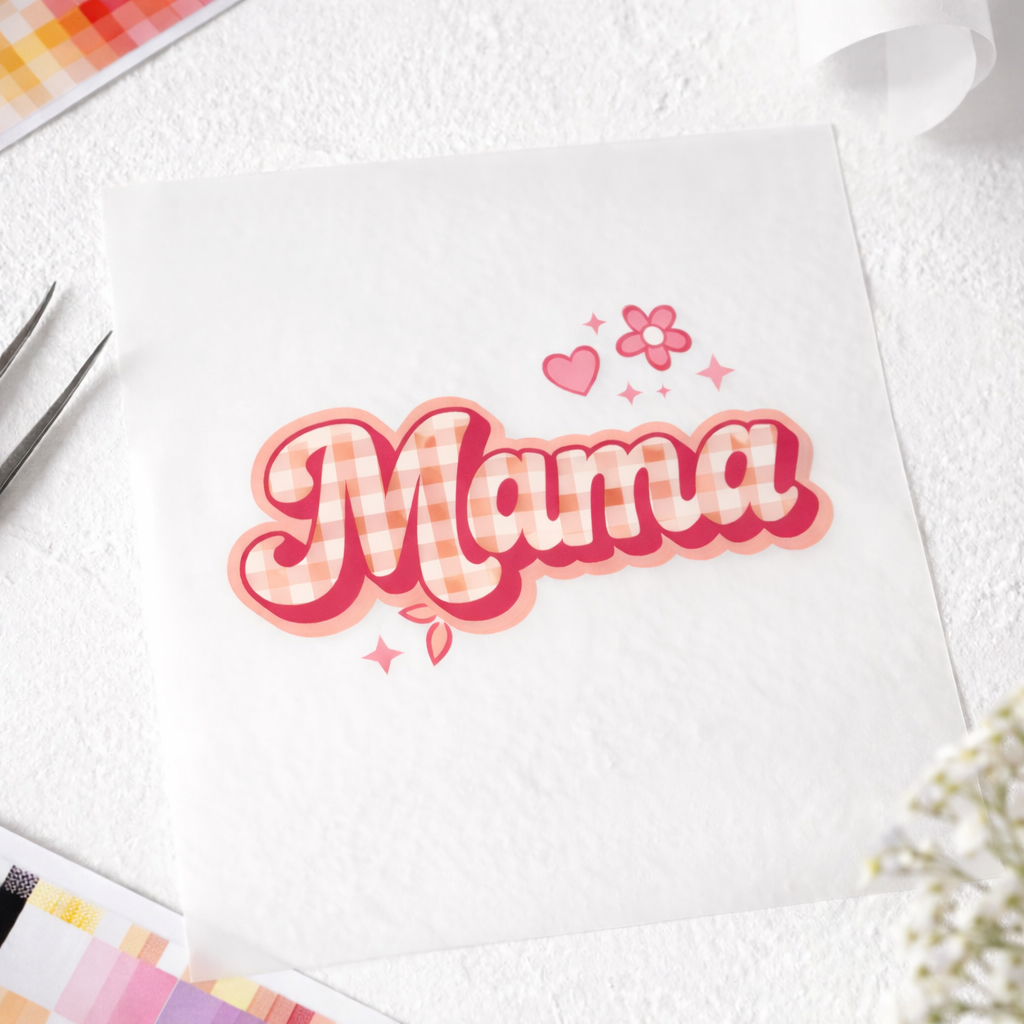 Mama Mini DTF Transfer – Matching Mom and Child Heat Transfer – Pink Gingham Mama & Mini Design – Cute Mother’s Day Shirt Decal – Ready to Press