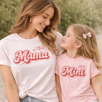 Mama Mini DTF Transfer – Matching Mom and Child Heat Transfer – Pink Gingham Mama & Mini Design – Cute Mother’s Day Shirt Decal – Ready to Press
