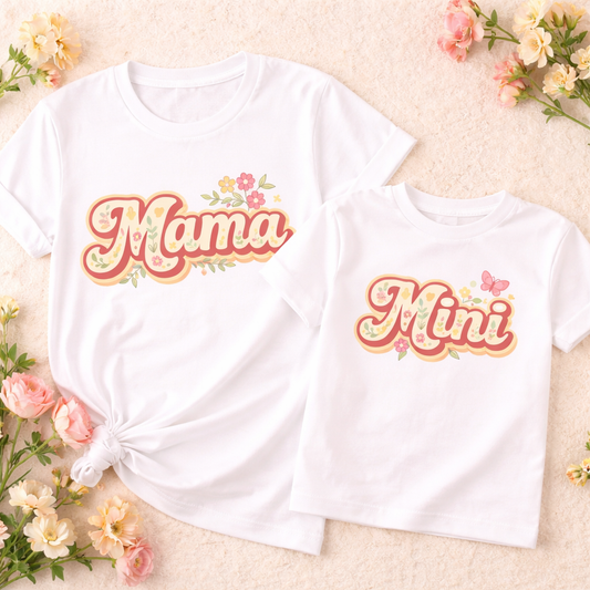 Mama Mini Matching DTF Transfer Set - Floral Spring Heat Transfer - Mommy and Me Shirt Design - Cute Pastel Flower DTF Decal - Ready to Press