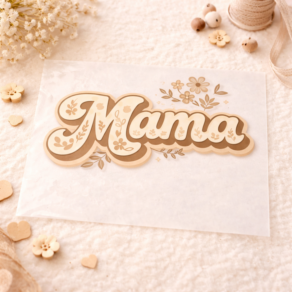 Mama Mini Matching DTF Transfer Set - Neutral Floral Heat Transfer - Mommy and Me Shirt Design - Ready to Press DTF Decal - Beige Aesthetic