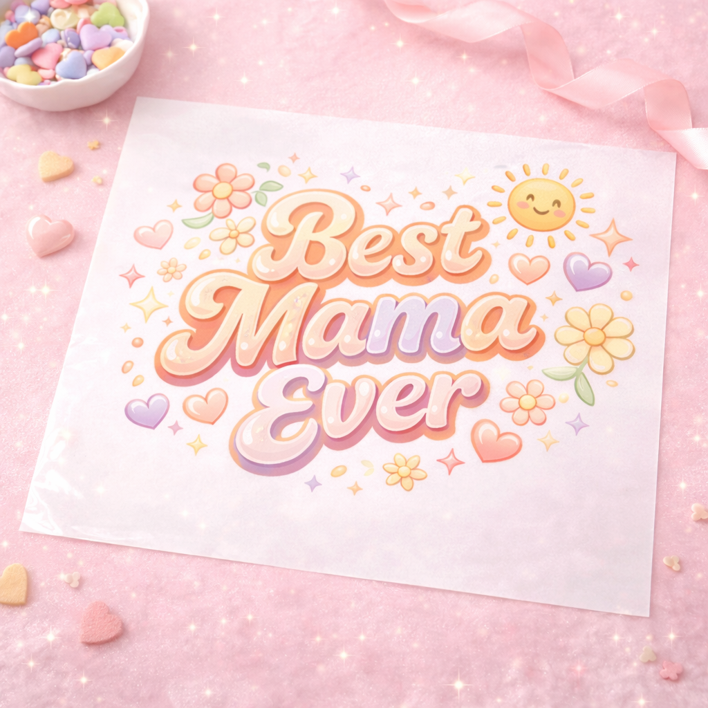 Best Mama Ever DTF Transfer - Cute Pastel Floral Heat Transfer - Mother’s Day Shirt Design - Retro Happy Sun Mom Graphic - Ready to Press