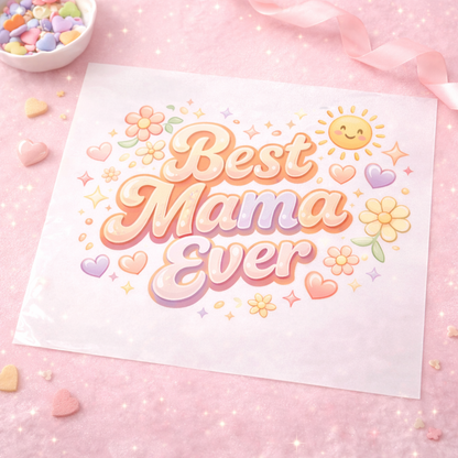 Best Mama Ever DTF Transfer - Cute Pastel Floral Heat Transfer - Mother’s Day Shirt Design - Retro Happy Sun Mom Graphic - Ready to Press