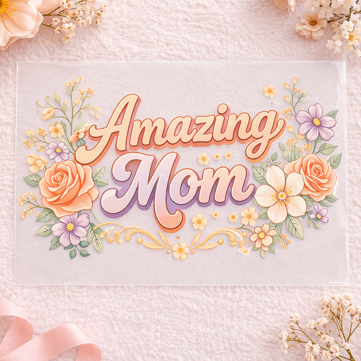 Amazing Mom DTF Transfer – Floral Mother’s Day Heat Transfer – Vintage Pastel Mom Design – Ready to Press DTF Decal – Gift for Mom Shirt