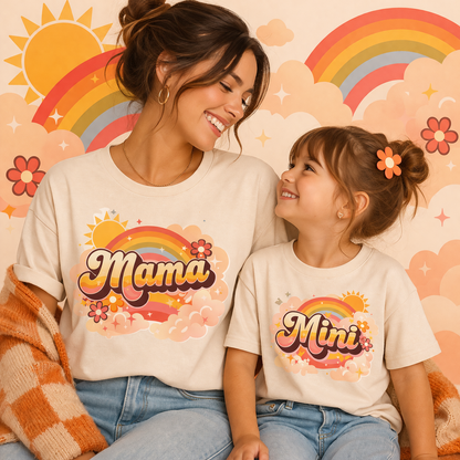 Mama Mini DTF Transfer - Matching Mom and Child Heat Transfer - Cute Rainbow Groovy Mama Mini Shirt Design - Ready to Press DTF Decal