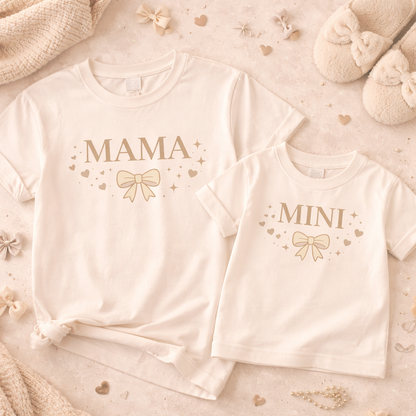 Mama & Mini DTF Transfer Set – Matching Family Heat Transfer – Bow Design – Ready to Press DTF – Mom and Child Shirt Decal