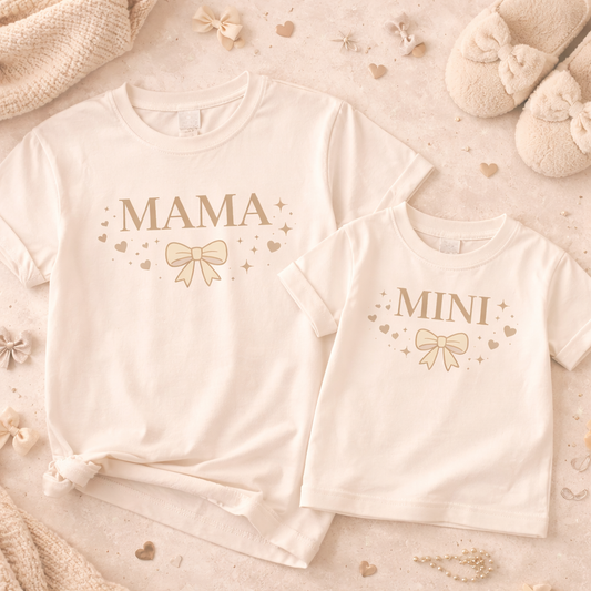 Mama & Mini DTF Transfer Set – Matching Family Heat Transfer – Bow Design – Ready to Press DTF – Mom and Child Shirt Decal