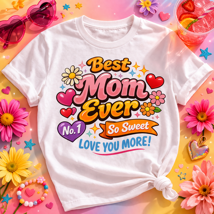 Best Mom Ever DTF Transfer – Cute Mother’s Day Heat Transfer – Retro Colorful Mom Design – Ready to Press Shirt Decal – DIY Apparel Print