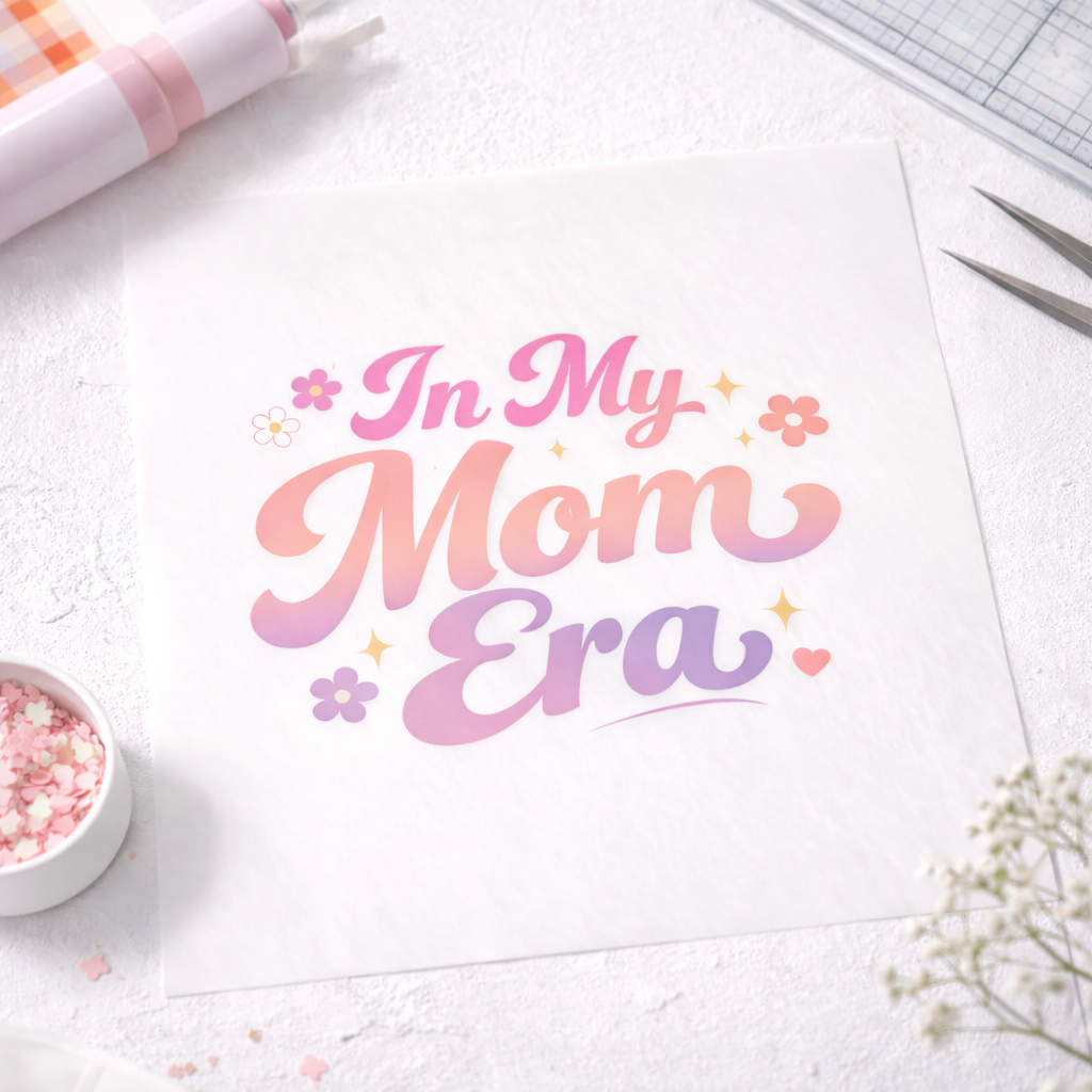 In My Mom Era DTF Transfer – Trendy Mom Life Design – Pink Purple Gradient Heat Transfer – Ready to Press