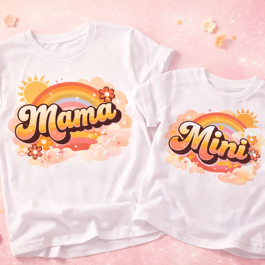 Mama Mini DTF Transfer - Matching Mom and Child Heat Transfer - Cute Rainbow Groovy Mama Mini Shirt Design - Ready to Press DTF Decal