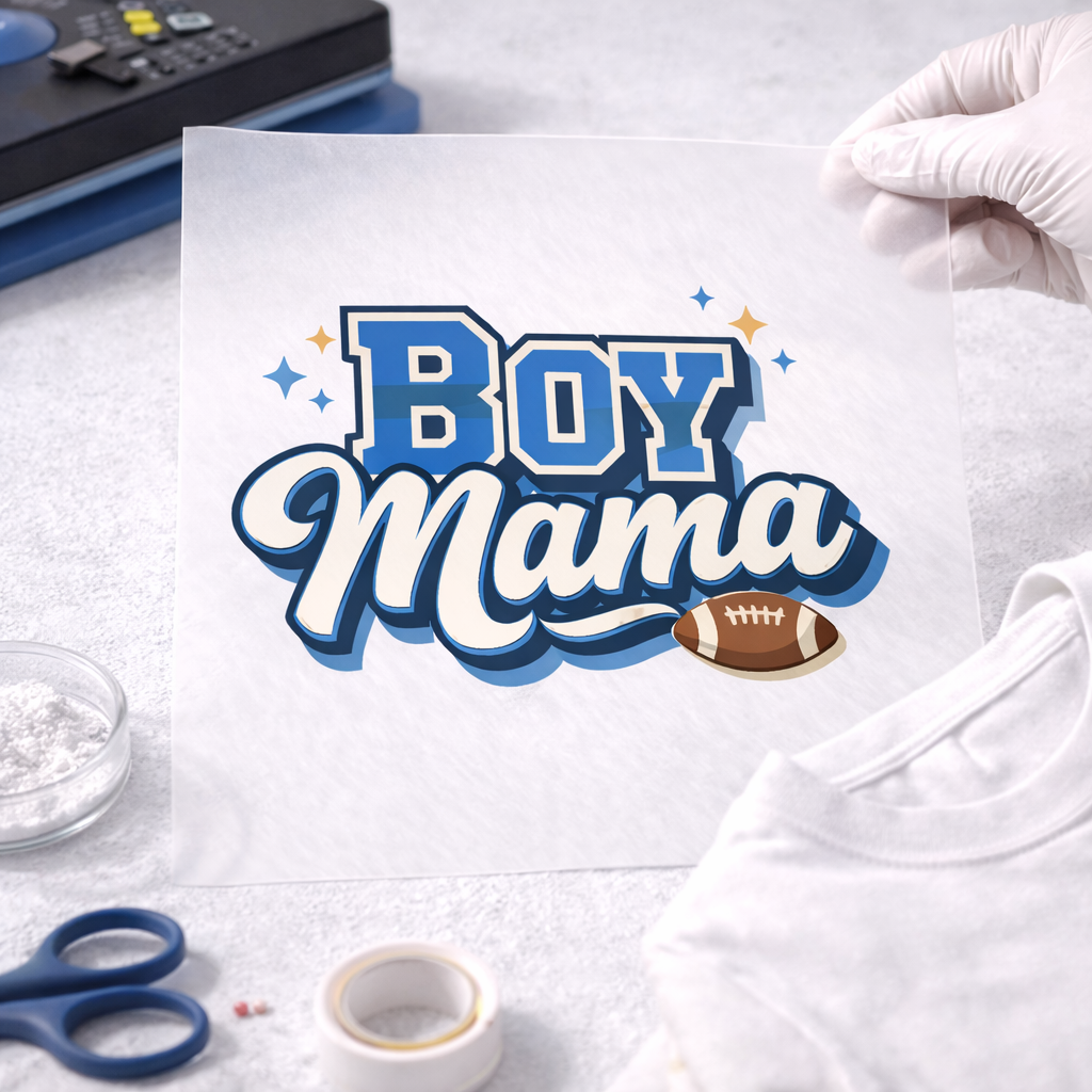 Boy Mama Mini DTF Transfer - Matching Mom and Child Heat Transfer - Blue Sporty Boy Mama Mini Shirt Design - Ready to Press DTF Decal