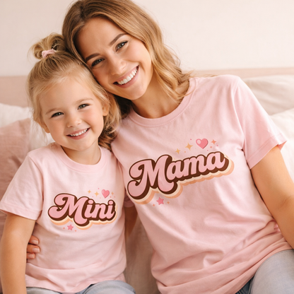 Mama Mini DTF Transfer - Matching Mom and Child Heat Transfer - Cute Pink Retro Mama Mini Shirt Design - Ready to Press DTF Decal