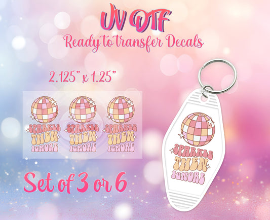 UV DTF Ready to Apply Keychain Transfers - Sparkle Then Ignore Design Prints - DiY Retro Motel Keychain Decal - Customizable