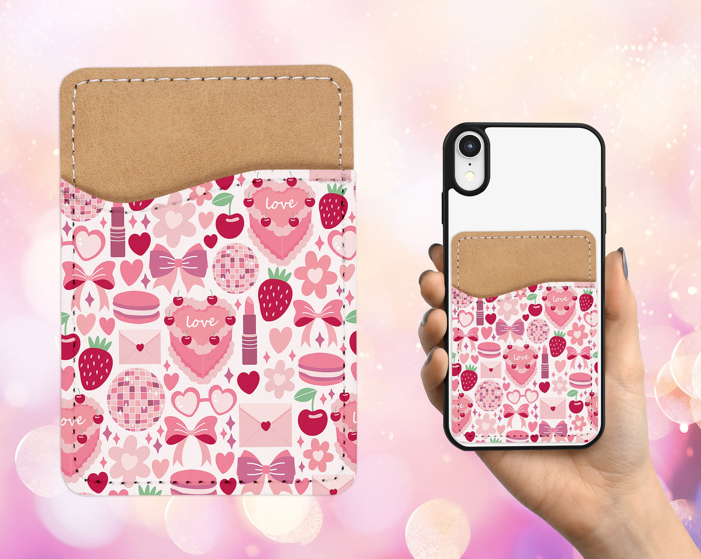 Coquette Phone Wallet - Adhesive PU Leather Card Holder for Phone - Custom Gift - Stick on Pocket - Card Caddy