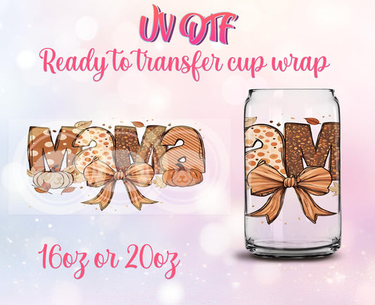 UV DTF Cup Wrap - Ready to Transfer - Mama - Fall Design - DIY 16oz and 20oz Prints - Libbey Glass Can - Customizable