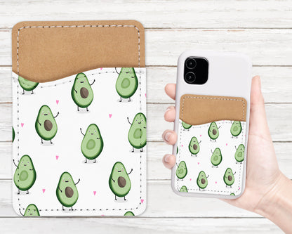 Cute Avocado Pattern Phone Wallet - Adhesive PU Leather Card Holder For Phone  - Custom Gift - Stick on Pocket - Card Caddy