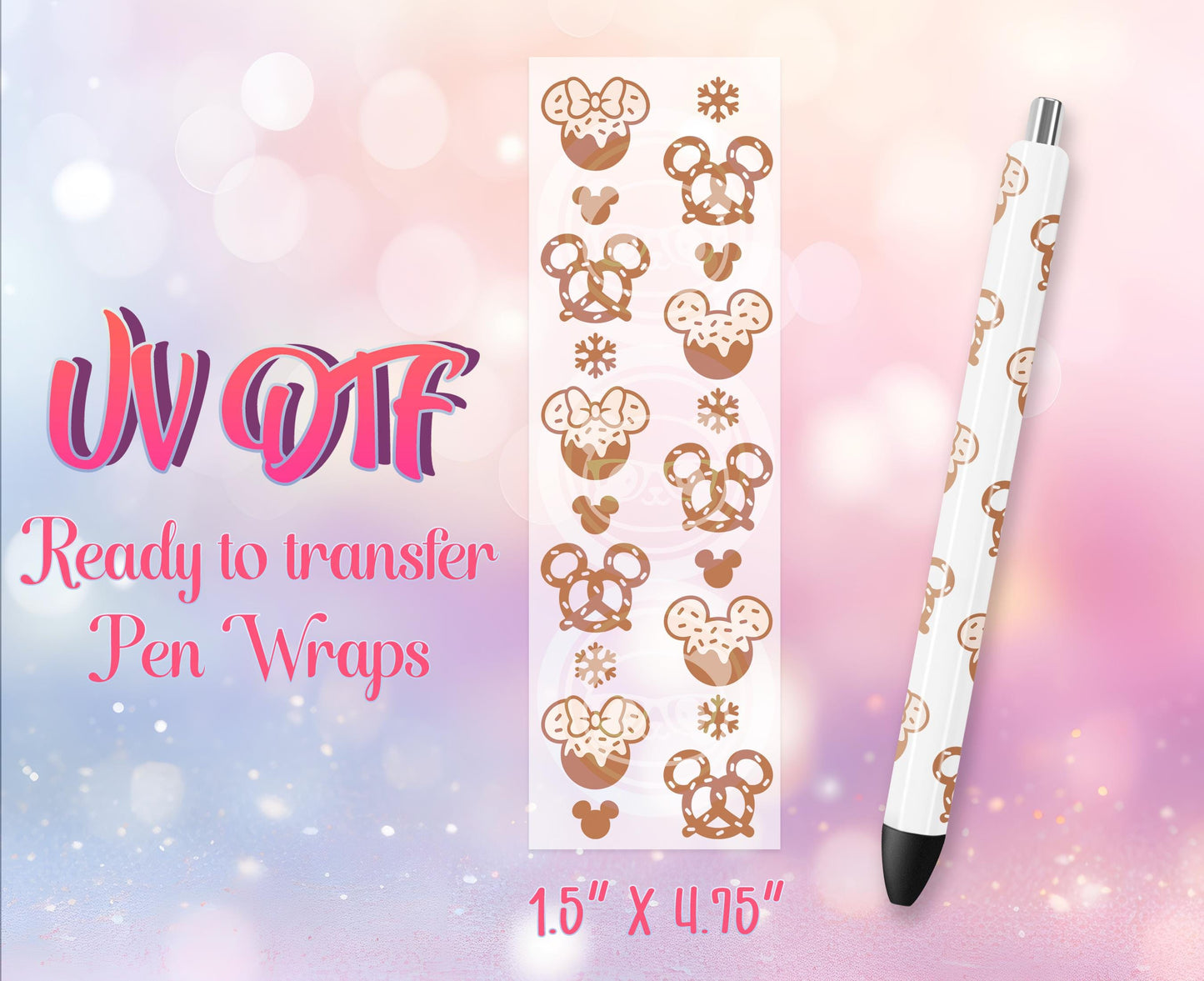 UV DTF Pen Wraps - Ready to Apply - Cute Christmas Mouse Design Prints - DIY Pen Decal - Customizable