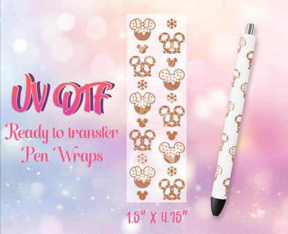 UV DTF Pen Wraps - Ready to Apply - Cute Christmas Mouse Design Prints - DIY Pen Decal - Customizable