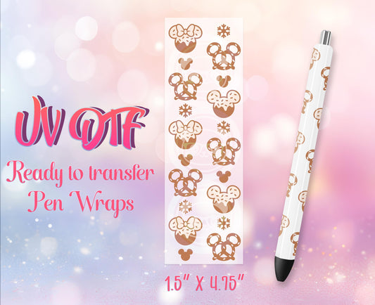UV DTF Pen Wraps - Ready to Apply - Cute Christmas Mouse Design Prints - DIY Pen Decal - Customizable