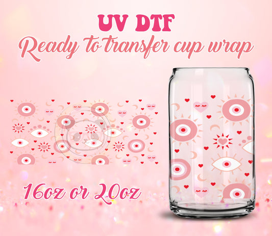 UV DTF Cup Wrap - Ready to Transfer  Evil Eye DIY 16oz and 20oz Prints - Libbey Glass Can - Customizable