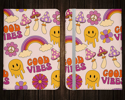 Retro Groovy Flower Design Passport Cover - 70s 80s PU Leather Wallet Card Holder For Document - Custom Gift