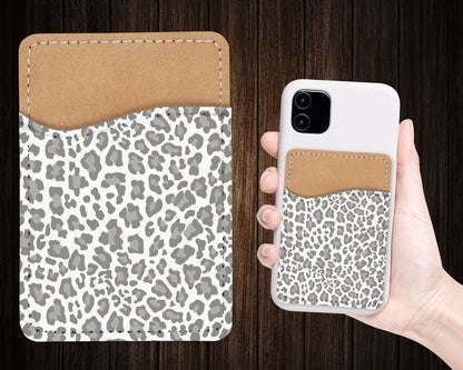 Leopard Phone Wallet - Adhesive PU Leather Card Holder For Phone - Stick on Pocket - Card Caddy - Cute Animal Print - Custom Gift