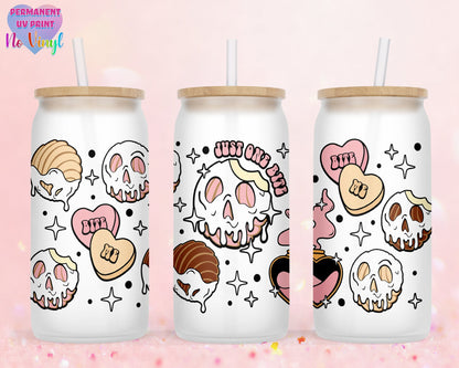 UVDTF Customized Glass Cup 16oz - Poison Concha Design - Clear or Frosted - Bamboo Lid - Customized Gifts