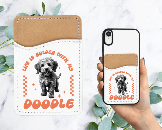 Cute Doodle Phone Wallet - Adhesive PU Leather Card Holder For Phone - Pet Dog Custom Gift - Stick on Pocket - Card Caddy