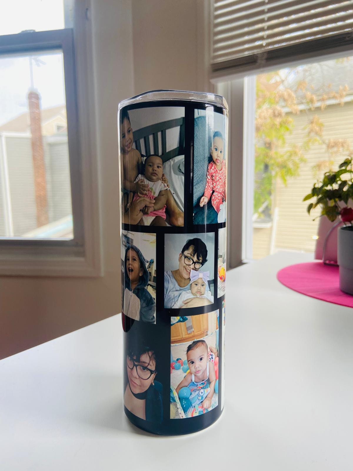 Custom Photo Collage Tumbler - Personalized 20 oz Skinny Travel Mug - Custom Picture Gift for Her or Him, Mom, Friends