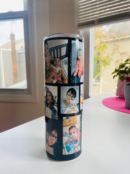 Custom Photo Collage Tumbler - Personalized 20 oz Skinny Travel Mug - Custom Picture Gift for Her or Him, Mom, Friends