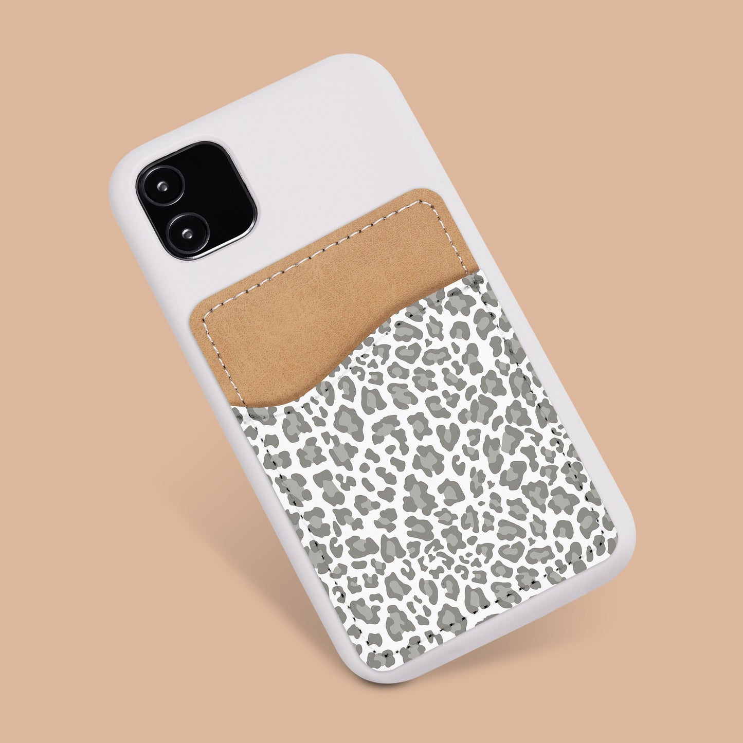 Leopard Phone Wallet - Adhesive PU Leather Card Holder For Phone - Stick on Pocket - Card Caddy - Cute Animal Print - Custom Gift