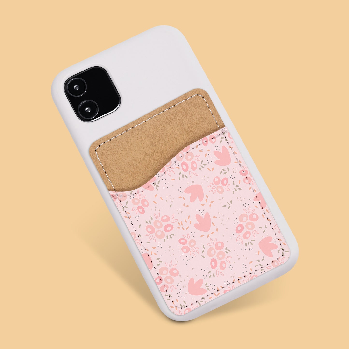 Cute Flower Pattern Phone Wallet - Adhesive PU Leather Card Holder For Phone  - Custom Gift - Stick on Pocket - Card Caddy