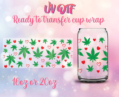 UV DTF Cup Wrap - Ready to Transfer  4/20 Hearts Design DIY 16oz and 20oz Prints - Libbey Glass Can - Customizable