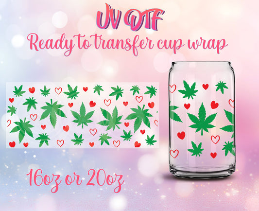 UV DTF Cup Wrap - Ready to Transfer  4/20 Hearts Design DIY 16oz and 20oz Prints - Libbey Glass Can - Customizable