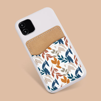 Leaves Pattern Phone Wallet - Nude Aesthetic Adhesive PU Leather Card Holder For Phone  - Custom Gift - Stick on Pocket - Card Caddy