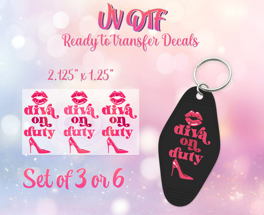 UV DTF Ready to Apply Keychain Transfers - Diva on Duty Design Prints - DIY Retro Motel Keychain Decal - Customizable
