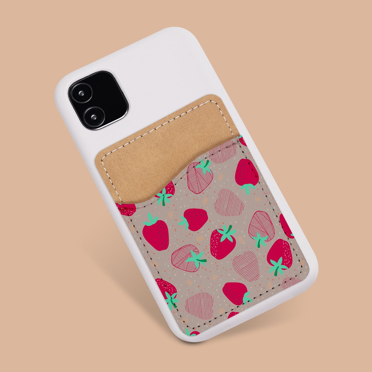 Cute Strawberry Phone Wallet - Adhesive PU Leather Card Holder For Phone - Customizable Gift - Stick on Pocket - Card Caddy