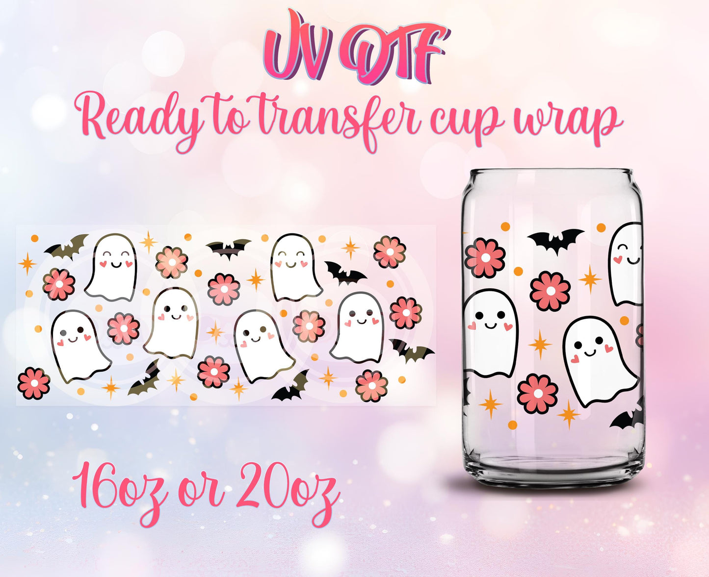 UV DTF Cup Wrap - Ready to Transfer - Ghosts - Halloween - DIY 16oz and 20oz Prints - Libbey Glass Can - Customizable