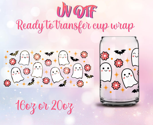 UV DTF Cup Wrap - Ready to Transfer - Ghosts - Halloween - DIY 16oz and 20oz Prints - Libbey Glass Can - Customizable