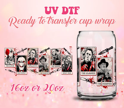 UV DTF Cup Wrap - Ready to Transfer  Halloween - Horror Figures Design DIY 16oz and 20oz Prints - Libbey Glass Can - Customizable