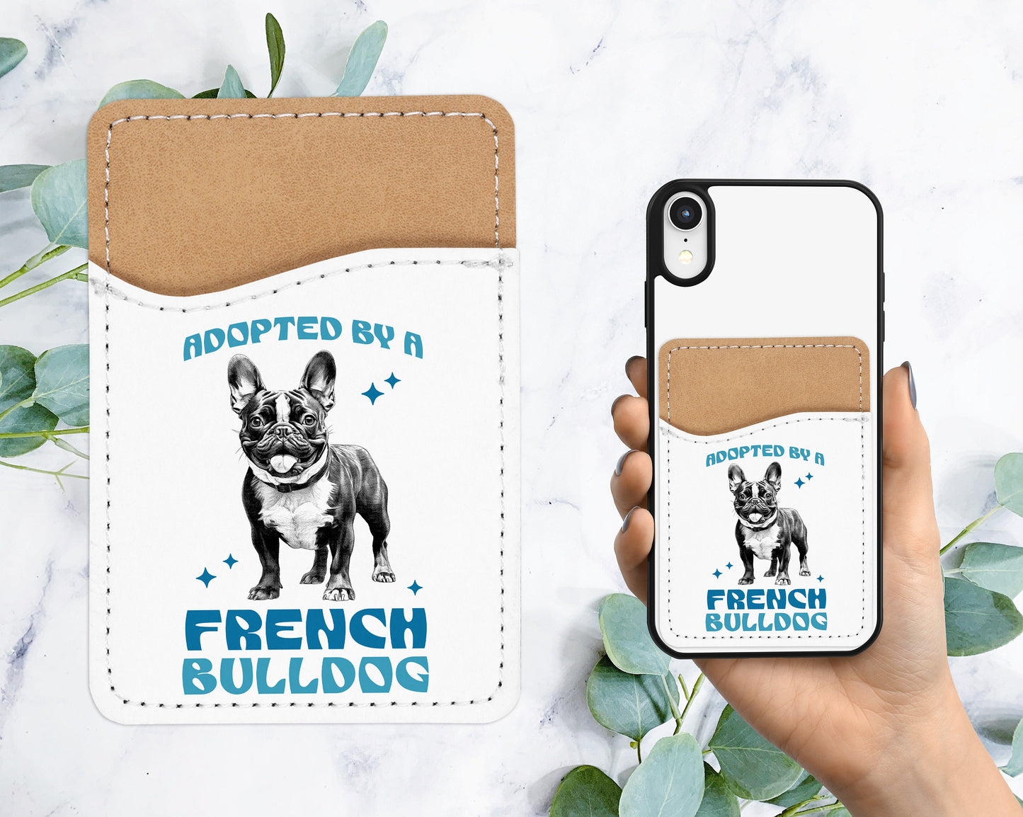 Cute French Bulldog Phone Wallet - Adhesive PU Leather Card Holder For Phone - Frenchie Pet Dog Custom Gift - Stick on Pocket - Card Caddy