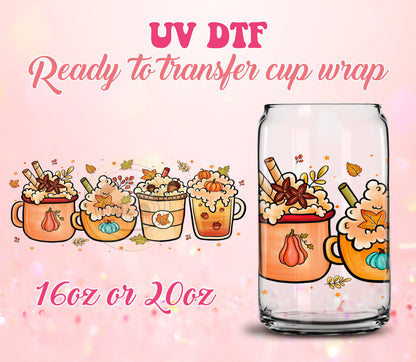 UV DTF Cup Wrap - Ready to Transfer  Cups | Fall | Halloween - Latte DIY 16oz and 20oz Prints - Libbey Glass Can - Customizable