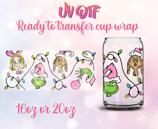UV DTF Ready to Transfer Cup Wraps - Christmas Design DIY 16oz and 20oz Prints - Libbey Glass Can - Customizable