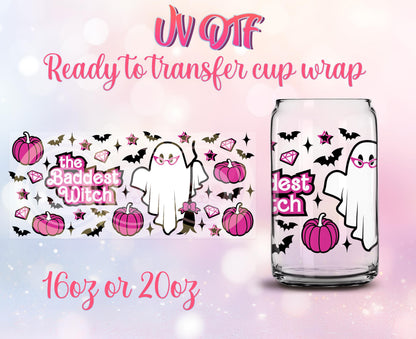 UV DTF Cup Wrap - Ready to Transfer - Baddest Witch - Halloween - Pumpkin DIY 16oz and 20oz Prints - Libbey Glass Can - Customizable