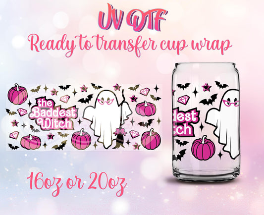 UV DTF Cup Wrap - Ready to Transfer - Baddest Witch - Halloween - Pumpkin DIY 16oz and 20oz Prints - Libbey Glass Can - Customizable