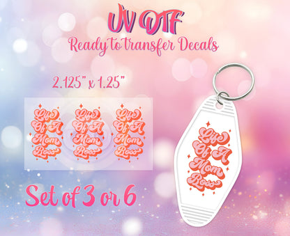 UV DTF Ready to Apply Keychain Transfers - Life of a Mom Boss Design Prints - DiY Retro Motel Keychain Decal - Customizable