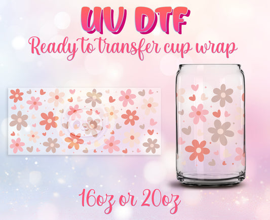 UV DTF Cup Wrap - Ready to Transfer  Cute Flowers - Spring Design DIY 16oz and 20oz Prints - Libbey Glass Can - Customizable