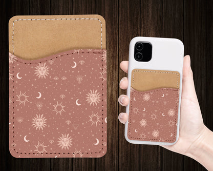Esoteric Phone Wallet - Sun and Moon Adhesive PU Leather Card Holder For Phone - Custom Gift - Stick on Pocket - Card Caddy